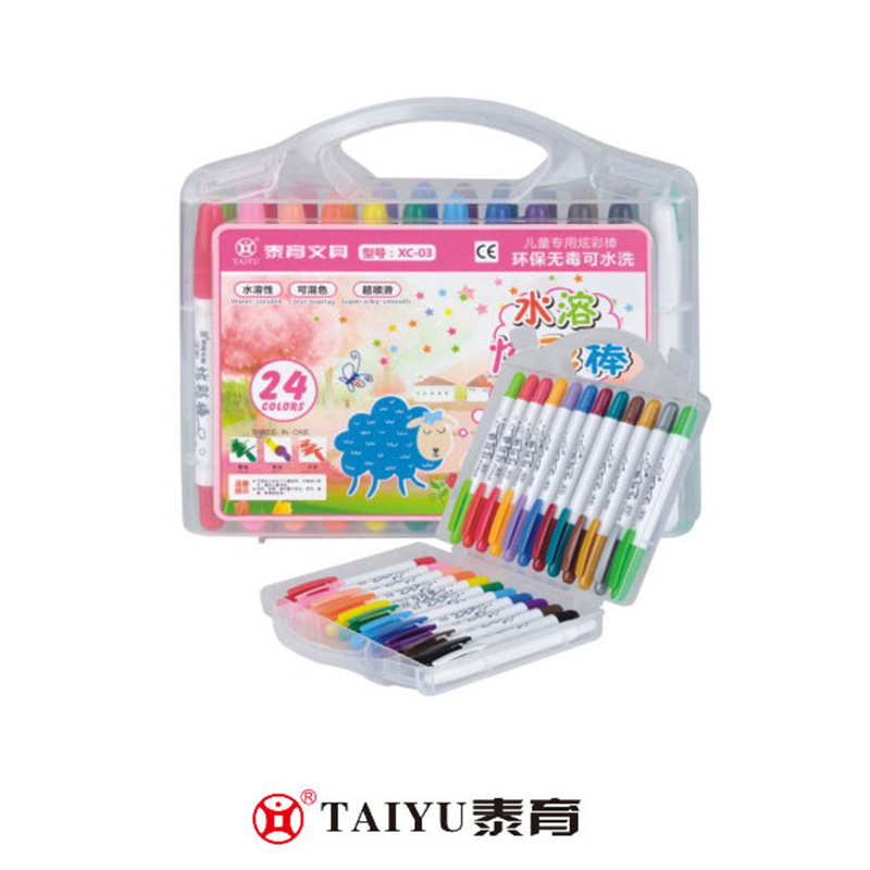 يستخدم الطلاب قلم تلوين 24 لونًا في علبة Pp للرسم السلس مع حامل القلم Crayon-XC 03